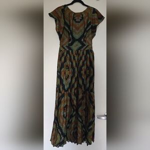 Farm Rio Black Green Orange Patterned Silk Dress